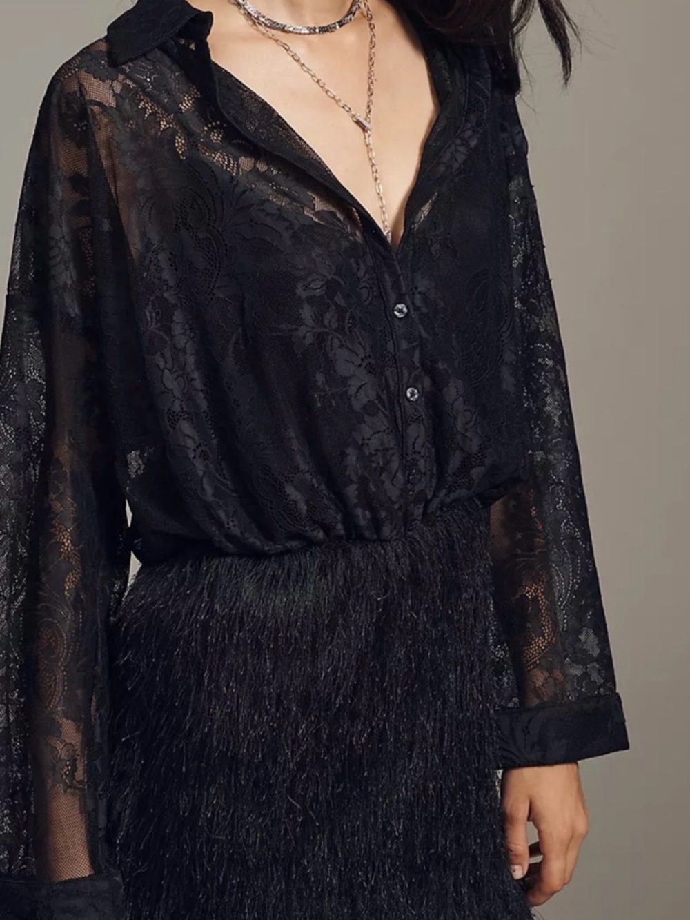 Anthropologie Maeve Fringe Twofer Mini Shirt Dress